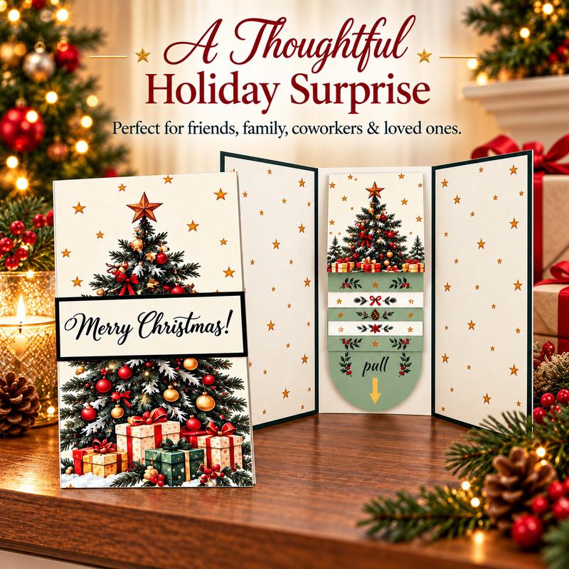 DIY Pull-Out Christmas Card with Hidden Messages, Insert Your Own Gift Card & Photos, Fun Sliding Surprise Card for Holiday Gifts, Friends & Family