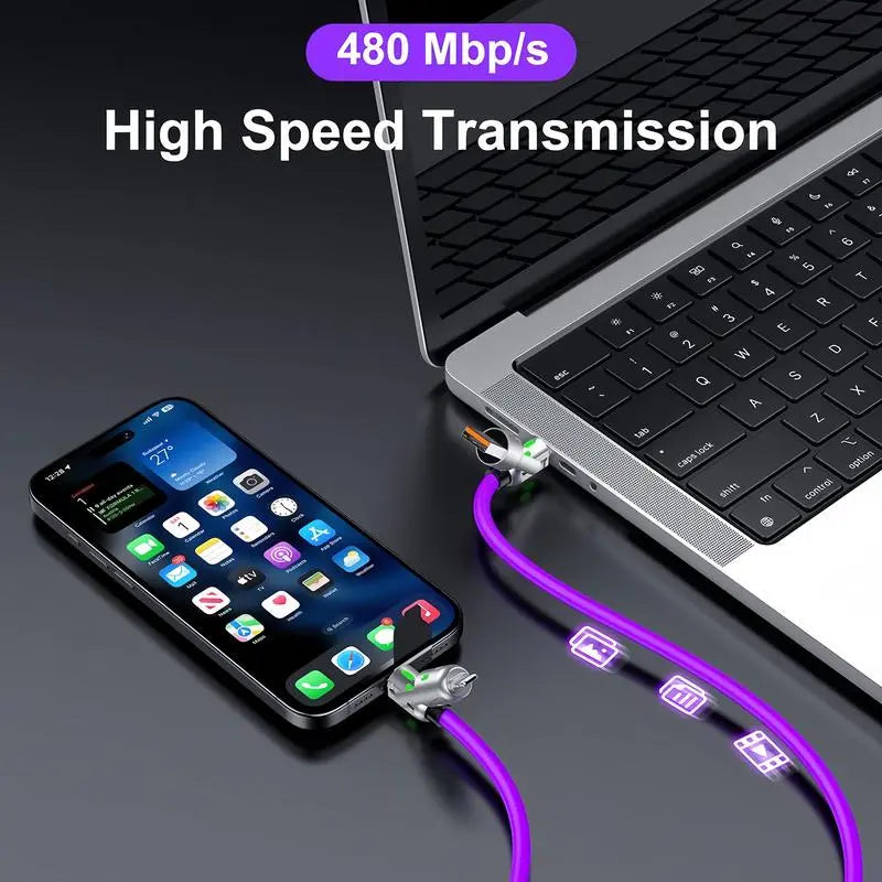 6.6FT 4-in-1 USB-C Cable, PD Fast Charging, Data Sync, EXAVON USB-A, Type-C, Lightning,  Aluminum, Compatible