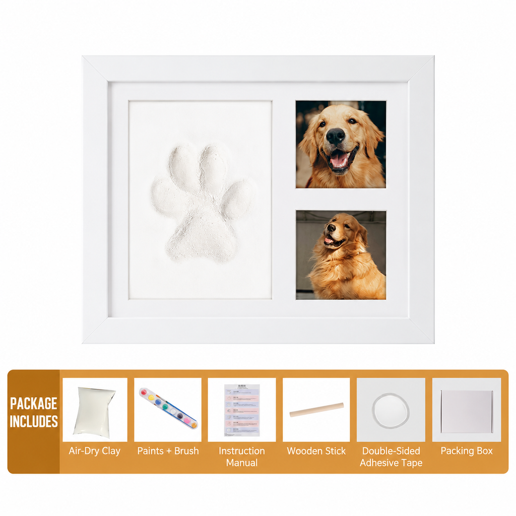 DIY Baby Handprint & Footprint Keepsake Frame Kit with Air-Dry Clay, 2 Photo Openings, Paint Set & Display Stand for Newborn, Pet Paw Prints & Family Gifts