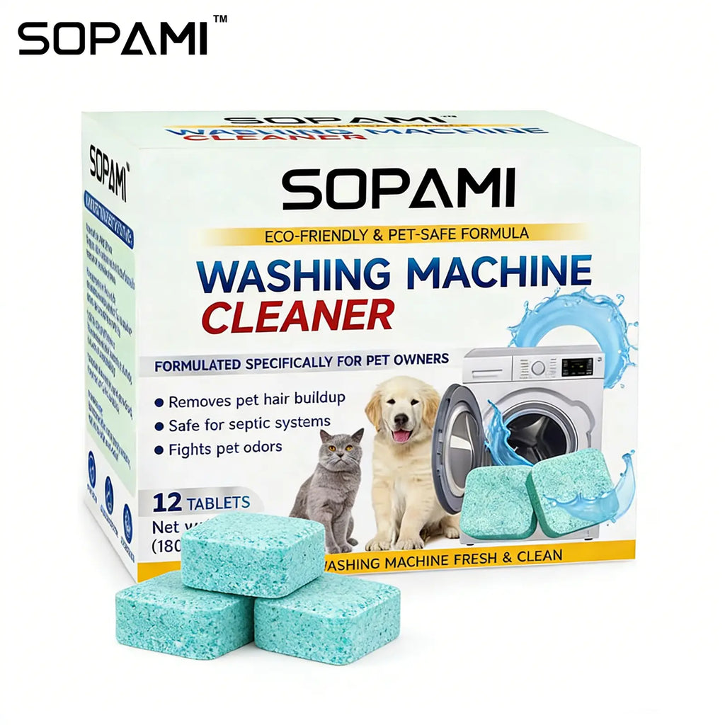 Eco-Friendly Washing Machine Cleaner 12 Tablets Removes Pet Hair Buildup
