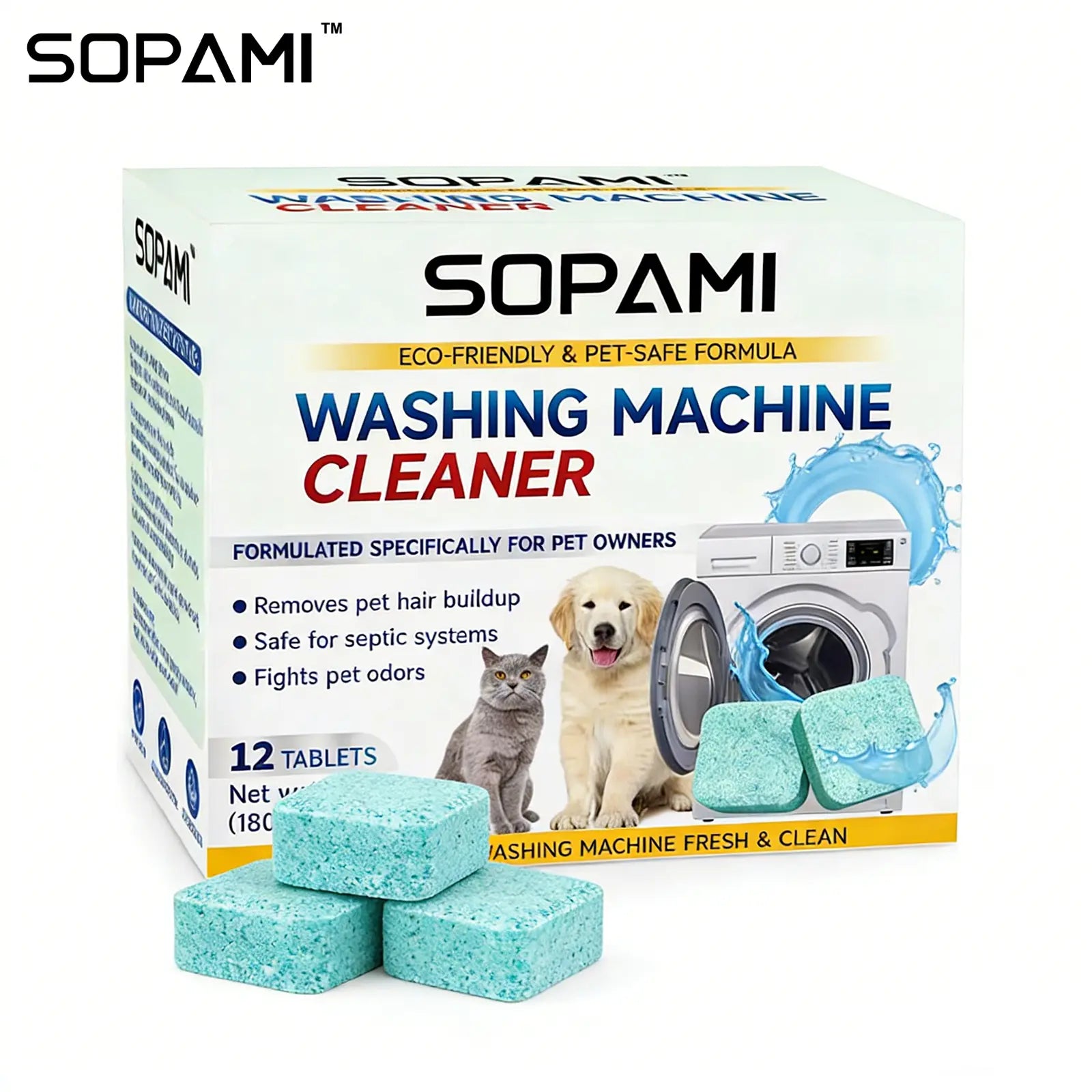 Eco-Friendly Washing Machine Cleaner 12 Tablets Removes Pet Hair Buildup