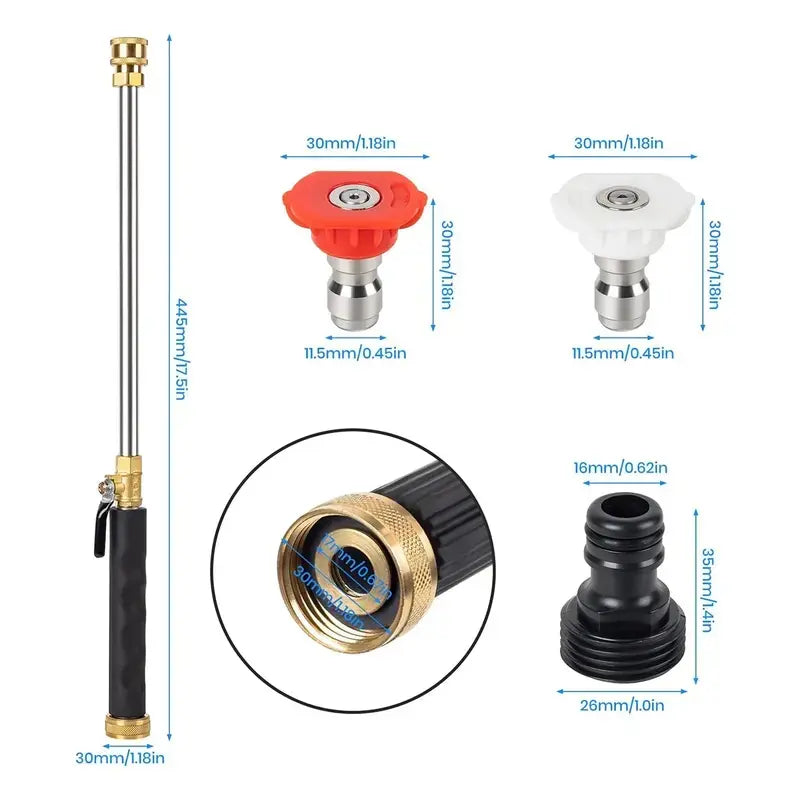 Hydro Jet Power Washer Wand | High Pressure Hose Nozzle with 2 Tips