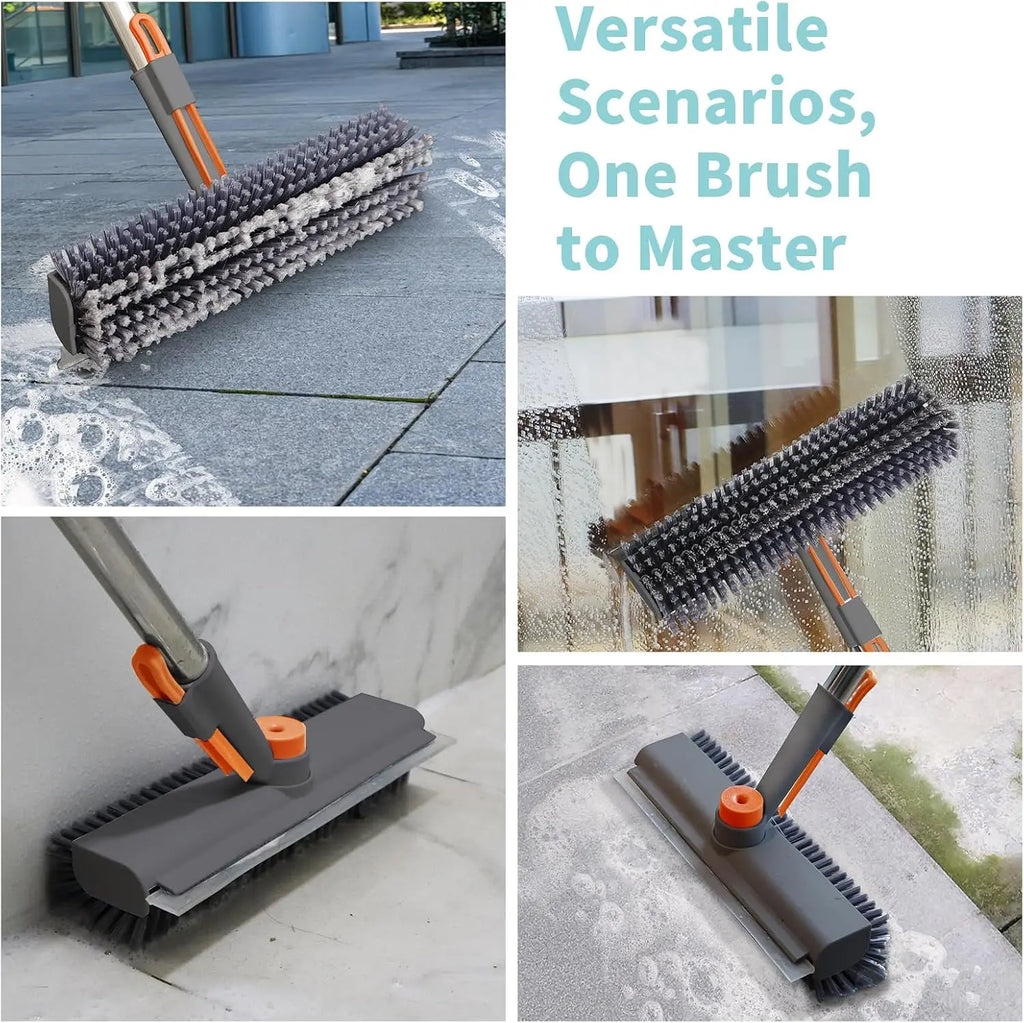 3-in-1 Heavy-Duty Floor Scrub Brush with Long Handle & Scraper