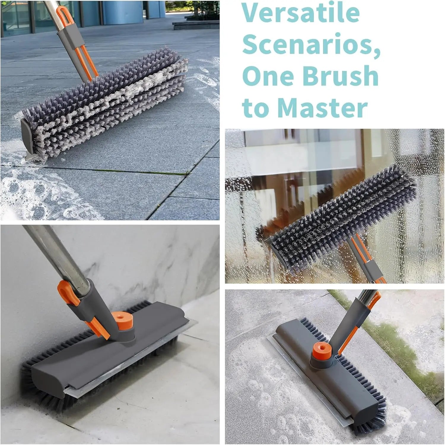 3-in-1 Heavy-Duty Floor Scrub Brush with Long Handle & Scraper