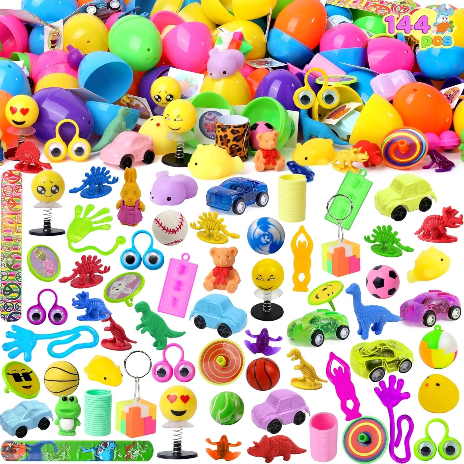 Prefilled Easter Eggs Toys and Stickers for Easter Egg Hunt, Filled with Toys Party Favors for Kids Boys Girls Easter Eggs Hunt, Basket Stuffers Fillers, Classroom Prize Supplies Kids Outdoor Play