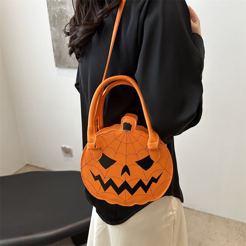 Halloween Pumpkin Shaped Handbag, PU Leather Shoulder & Crossbody Bag with Adjustable Strap, Cute Autumn Purse for Women