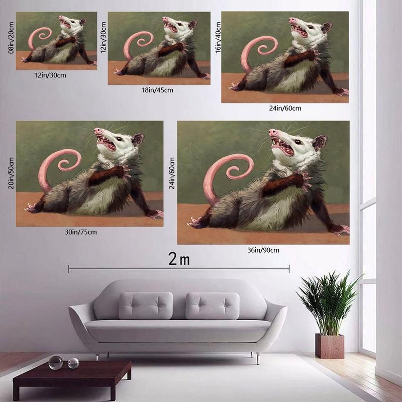 Opossum Funny Poster Canvas Wall Art, Animals Decor, Quirky Wall Decor, Opossum Humor Artwork for Animal Lovers, Funny Gift Idea for Home