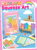 Rainbow Squeeze Art Kit - Creative Scratch & Color Art Set for Kids with 20 Drawing Papers 7 Acrylic Paints 6 Watercolor Pens 1 Sticker Sheet & Squeegee Board Perfect for DIY Art & Gifts