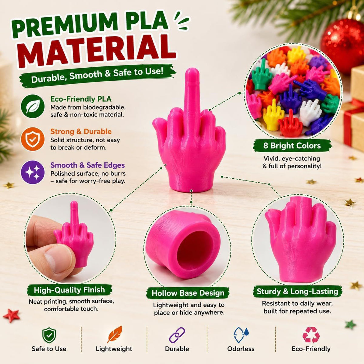 20-Pack 3D Printed Mini Middle Finger Hands, Random Color Funny Novelty Prank Toys, Tiny Gag Gifts for Desk Decor, Party Favors & Crafts