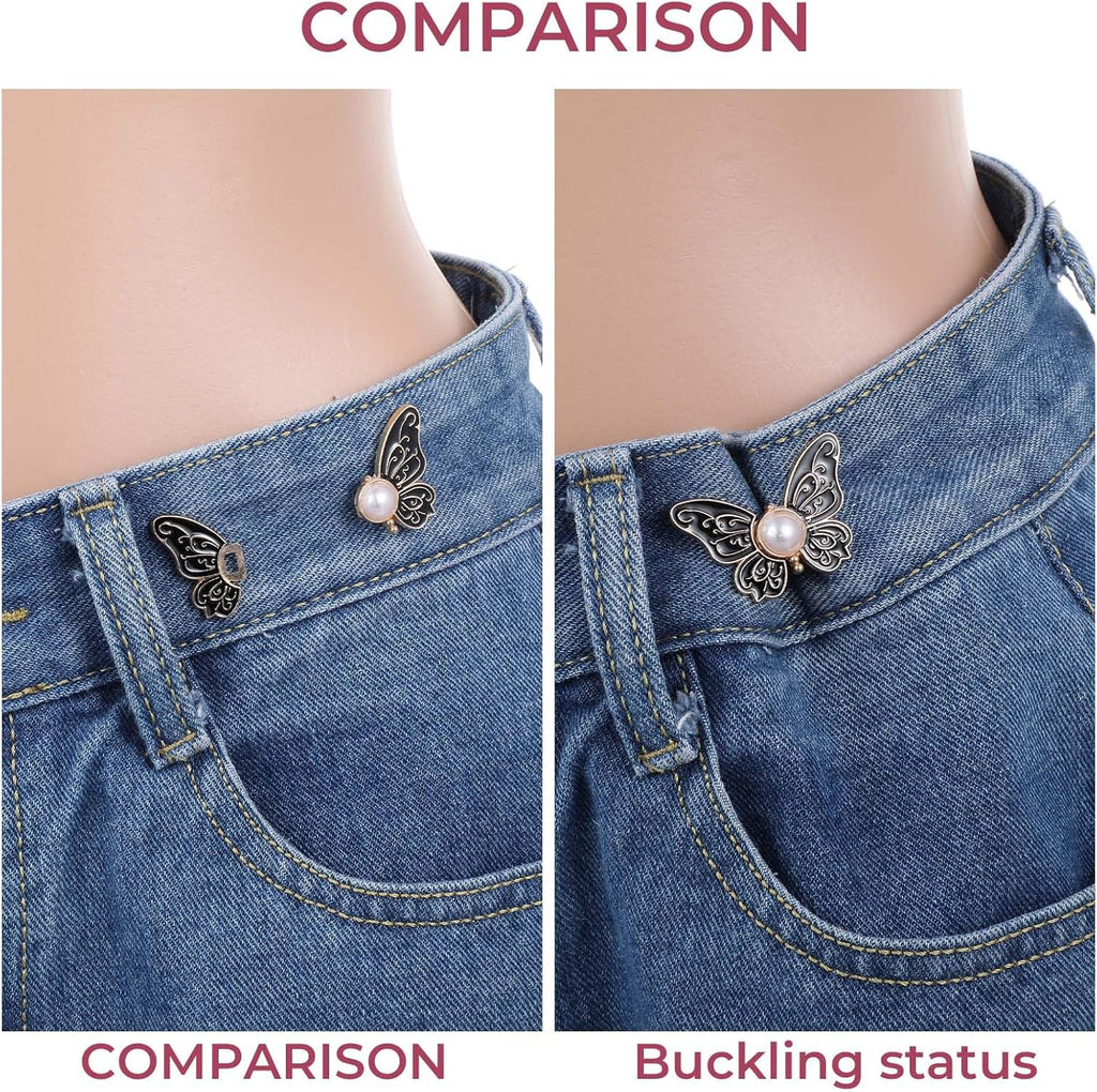 8 Sets Butterfly Pant Waist Tightener for Women, Adjustable Jean Buttons for Loose Jeans, Decorative Detachable Pants Clips to Tighten Waist, No Sew and No Tools Required