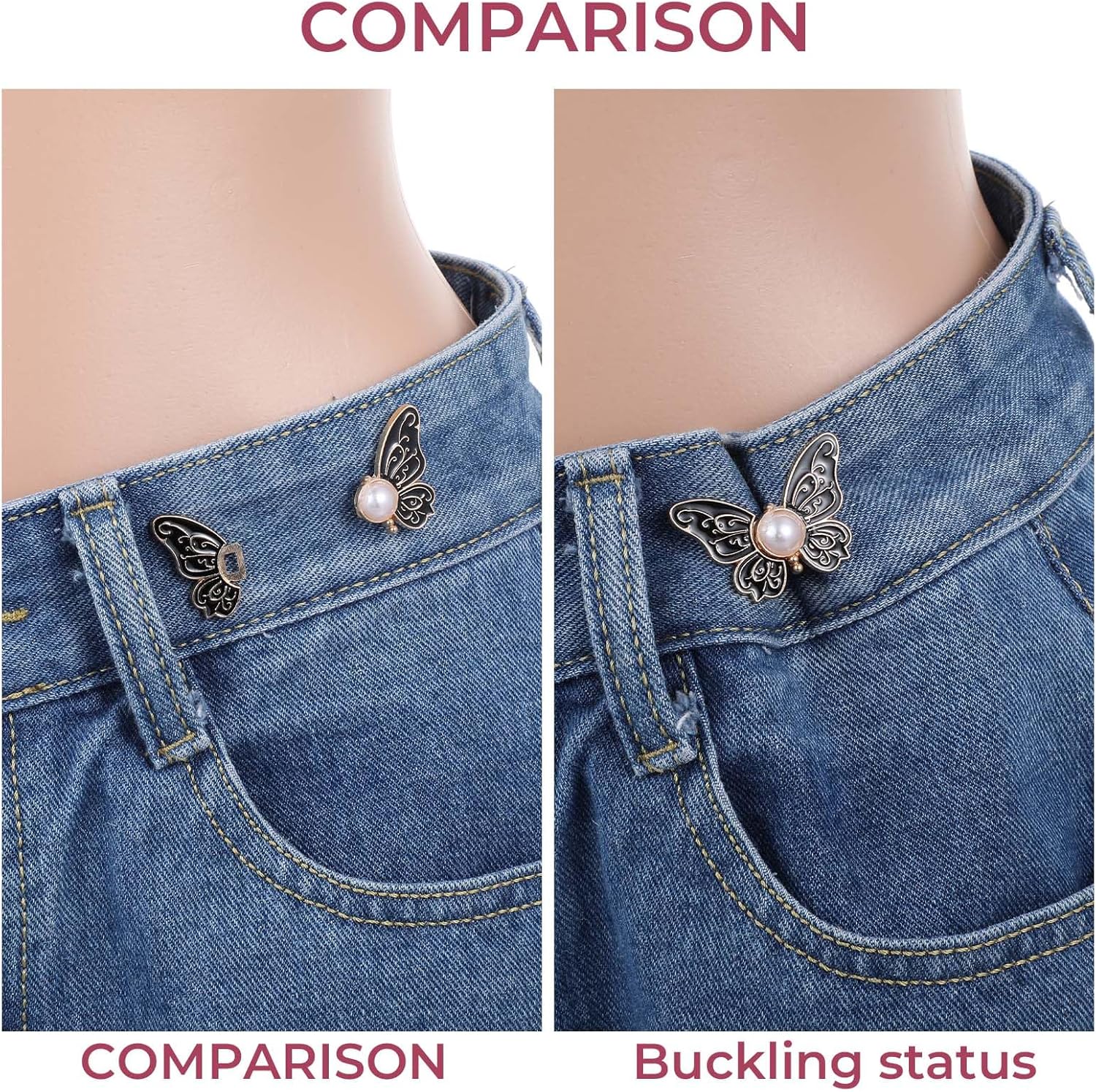 8 Sets Butterfly Pant Waist Tightener for Women, Adjustable Jean Buttons for Loose Jeans, Decorative Detachable Pants Clips to Tighten Waist, No Sew and No Tools Required