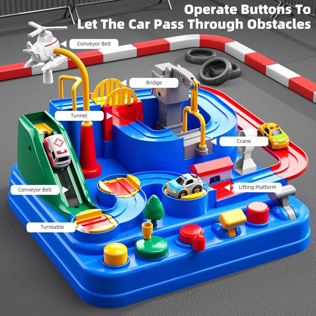 Car Race Track Toy for Kids Ages 3+, Interactive City Track Set with 4 Random Mini Cars, Educational Birthday Gift for Toddlers