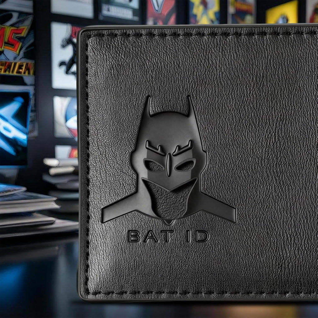 Leather Bat Wallet, Superhero Card Holder with Multiple Card Slots, Face Eyes Cutout Card Holder, Personalized ID Wallet