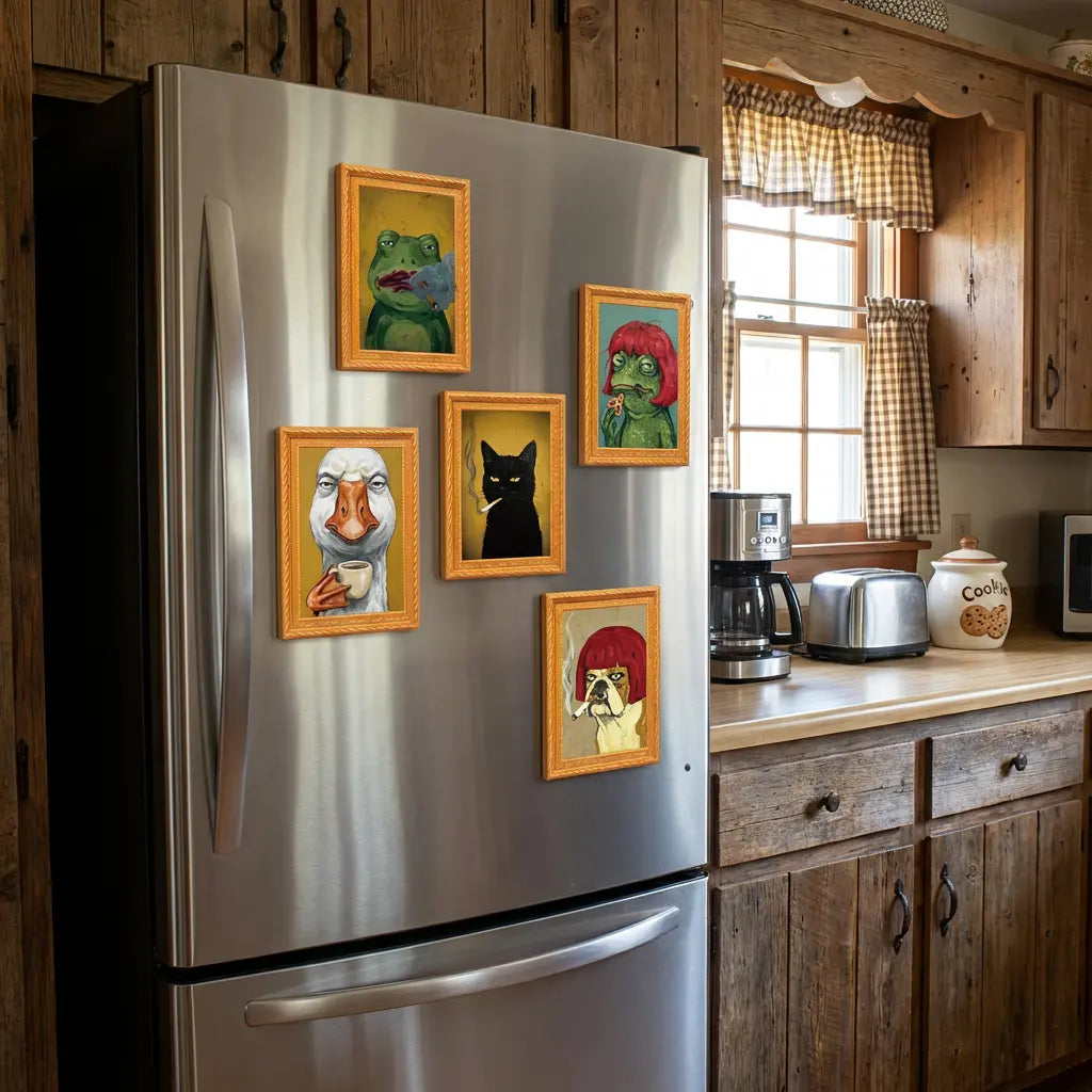 Funny Vintage Art Frame Fridge Magnets - Quirky Animal Portraits for Home & Office