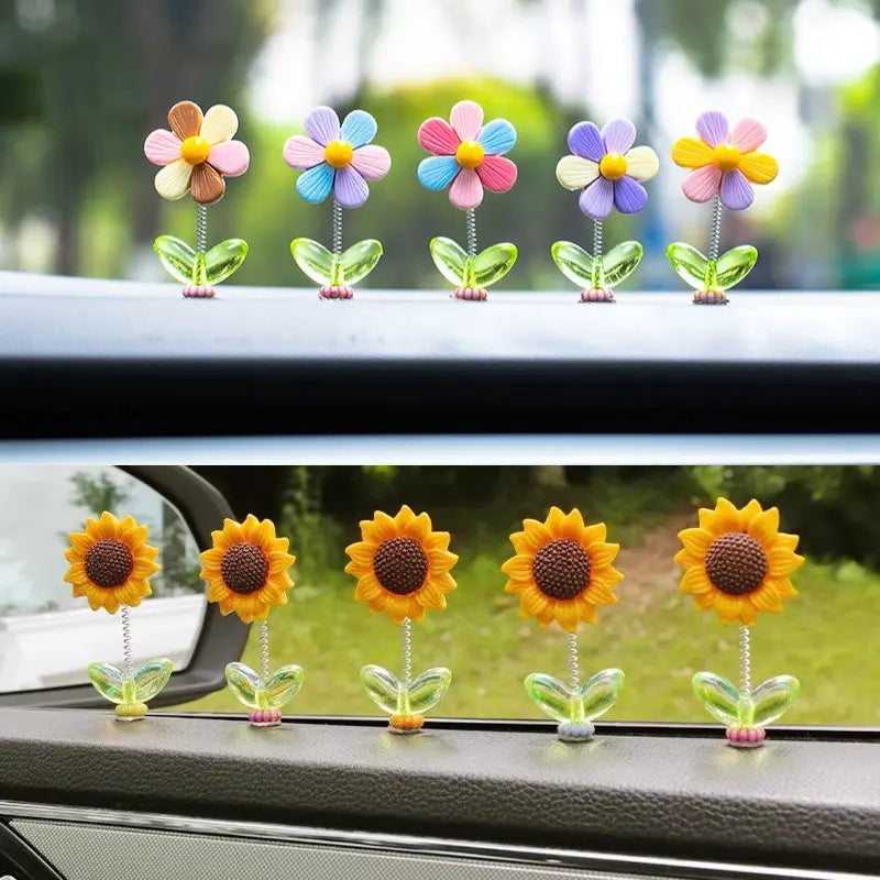JOYTUTUS 5-Piece Sunflower Car Dashboard Shaking Head Ornaments