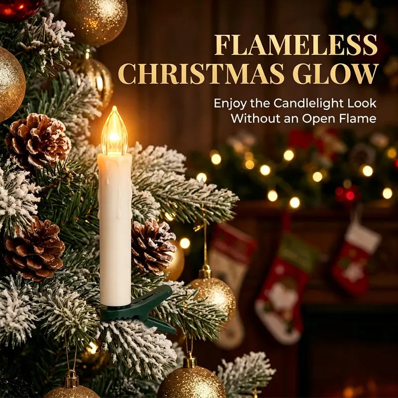 10-Pack LED Flameless Clip Candle Lights with Remote, Dimmable Flickering & Steady Modes, Timer, Christmas Tree Candles for Wreath, Mantel & Holiday Decor
