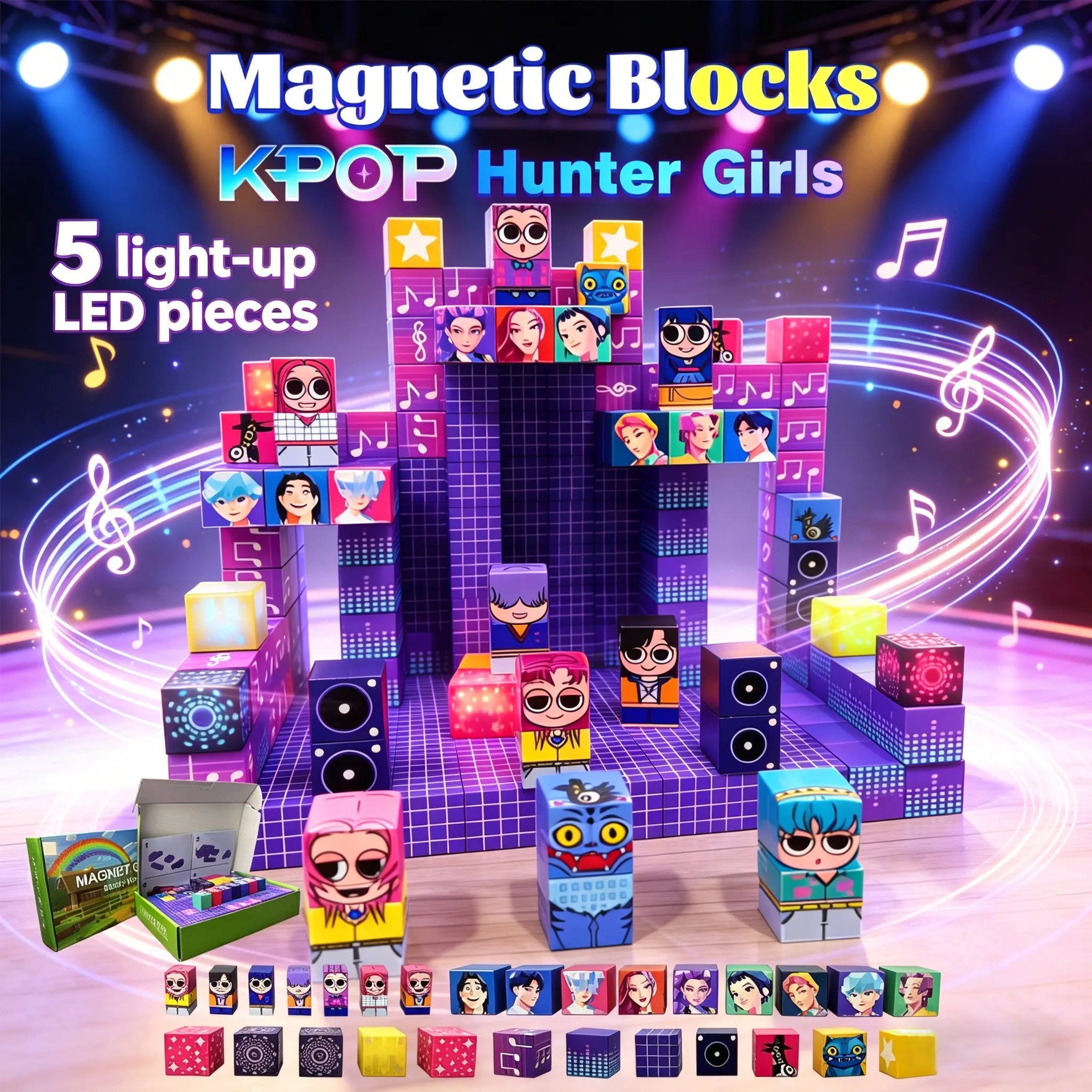 KPOP Hunter Girls Anime Building Blocks with 5 Light-up LED Pieces