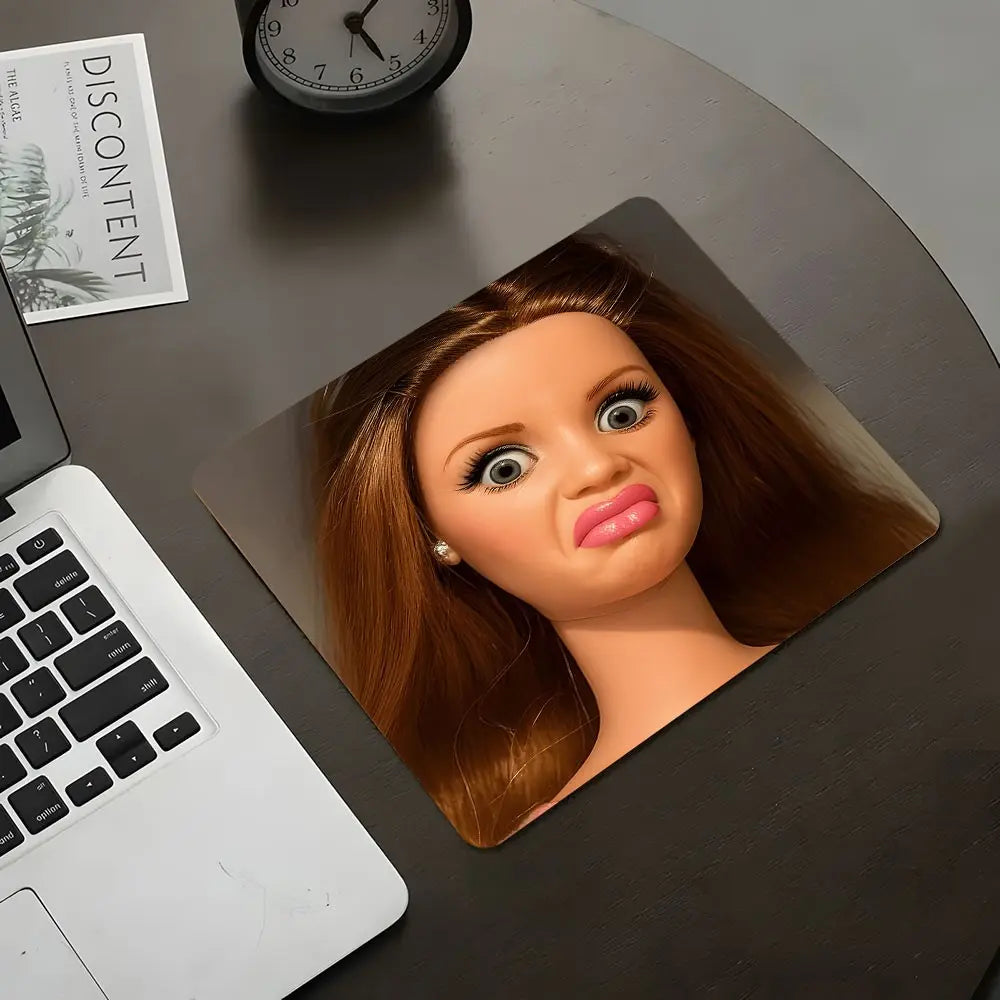 Humorous Expression Square Mouse Pad - Anti-Slip Rubber Desk Mat with Stitched Edges