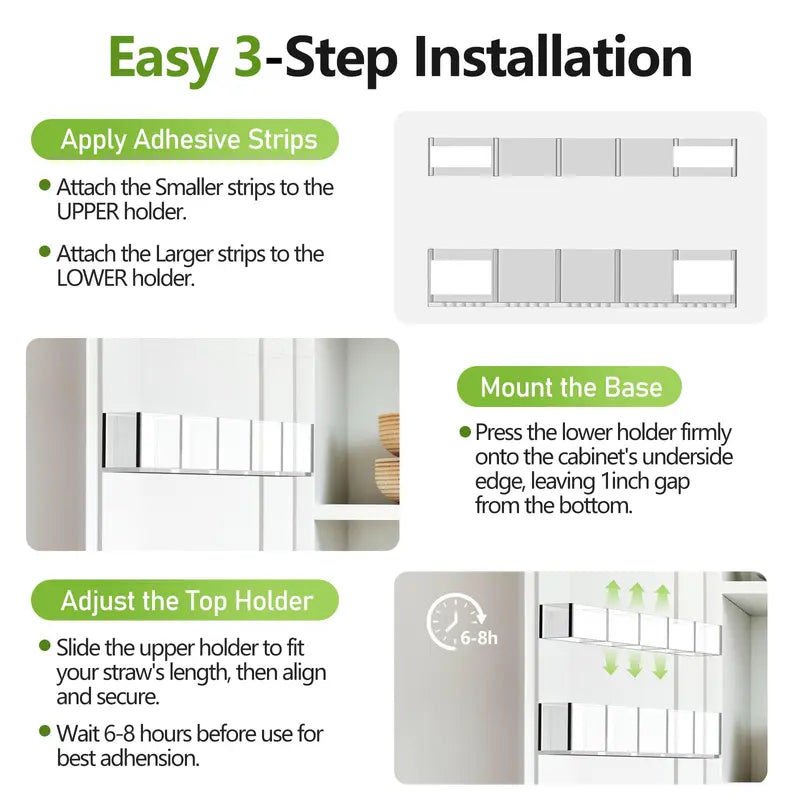 Transparent Acrylic Straw Organizer – Adjustable Large Holder with 60% Stronger Adhesive, BPA-Free Cabinet Door Storage for All Straw Types & Sizes