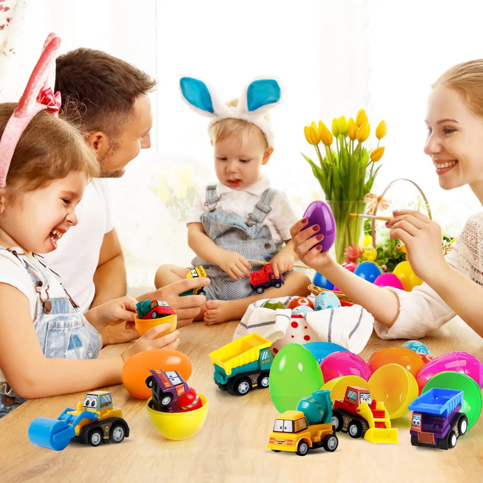 12 Pre-filled Easter Eggs with Pull-Back Engineering Construction Toys