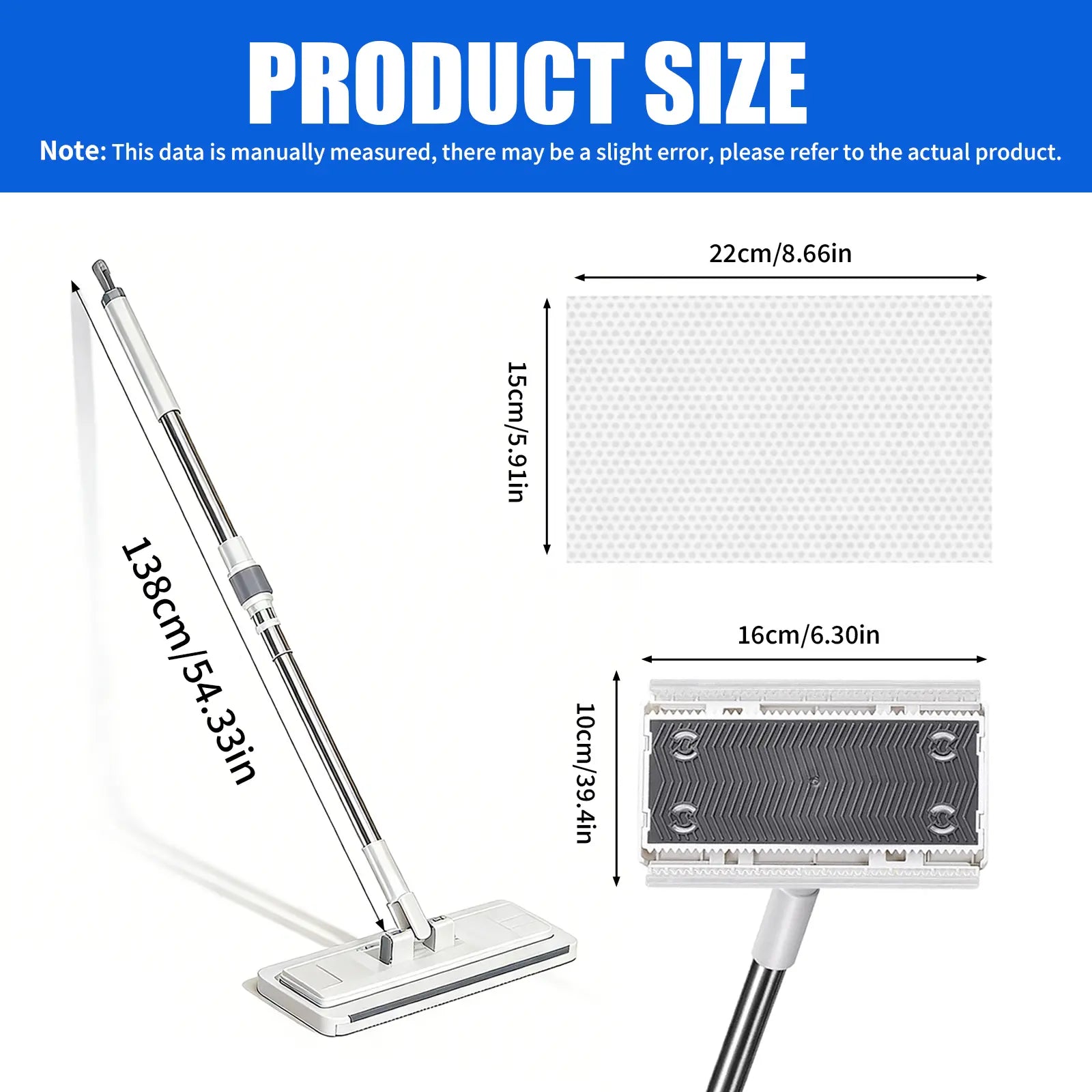 SOPAMI Disposable Mop, Hands-Free Floor Mop with Clamp, Dry Wet Use Dust Mop for Hardwood & Tile