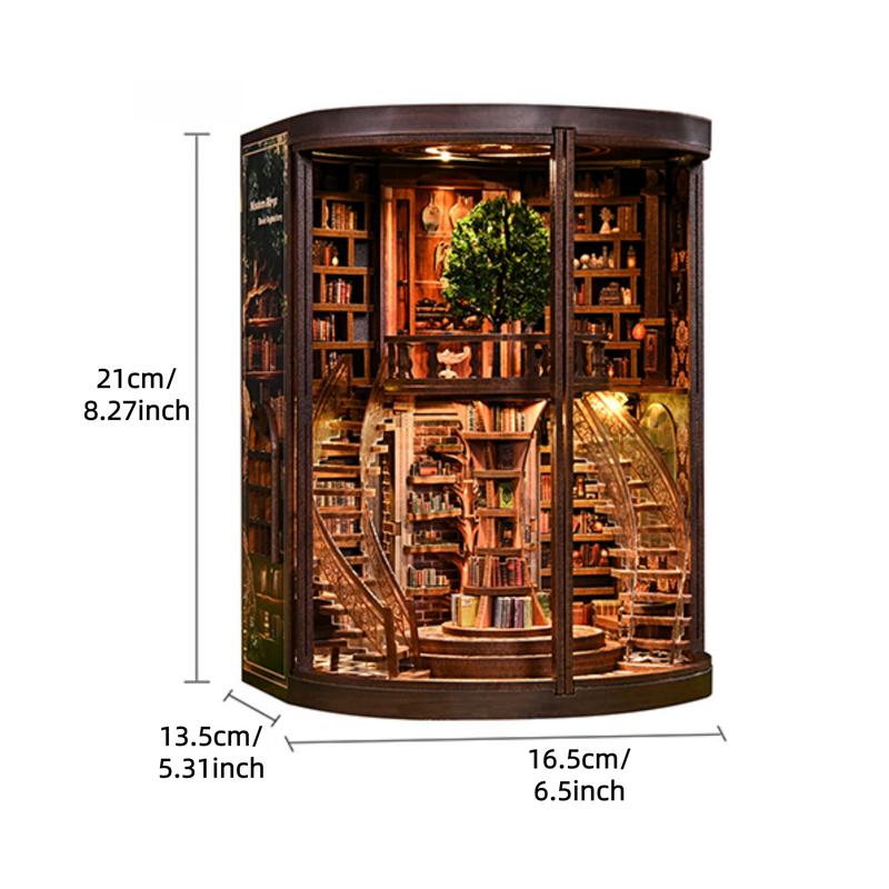 Wooden Bookshelf DIY Model Kit,Vintage Abstract Renaissance Style DIY Hut 3D Hand-Assembled Booklet Toy House,3D Puzzle Country Style Wooden Shelf Decoration with Acrylic Dust Cover,Miniature Dollhouse Kit, Victorian Style Wooden Dollhouse, Christmas Gift