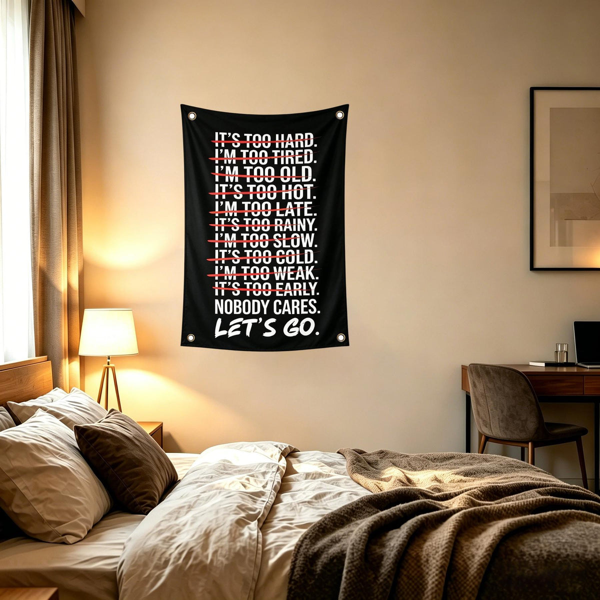 【Black Friday】Nobody Cares Let's Go Gym Motivation, Bold Black, White & Red Typography Design, 2D Single-Sided Polyester Flag with 4 Metal Grommets, Wall Decor Flag for Home Gym, Fitness Room & Dorm Wall