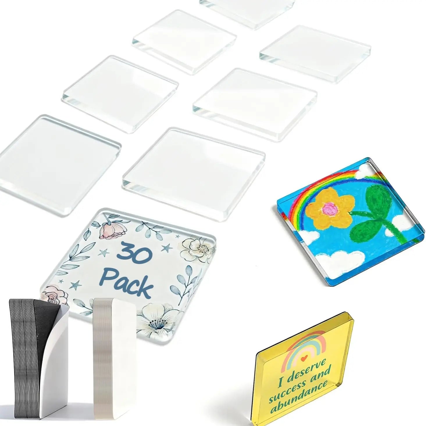 Magnetic Photo Frames 2"x2" Clear Acrylic DIY Fridge Magnets with Adhesive Backing – Square Magnets for Crafts, Kitchen, Classroom, Party & Office Decoration Summer Vibes summer wins