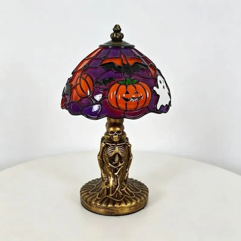Retro Pumpkin Bat Pattern Single Desk Lamp - Vintage Glow Night Light, Nightstand-Compatible, Cozy Halloween Decor Gift, Whimsical Home Decor, Bedroom Lamp for Home Stylists