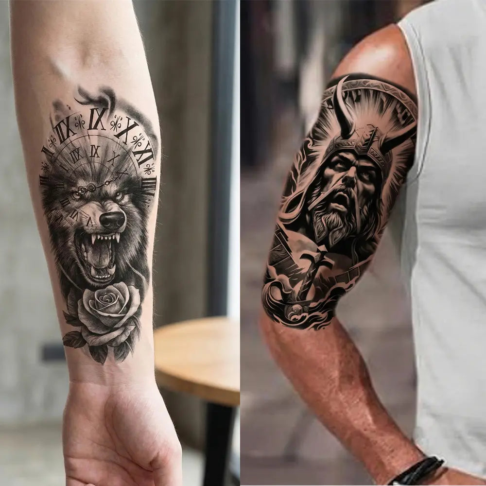 36 Sheets Realistic Temporary Tattoos - Large Half-Sleeve & Small Black Body Art