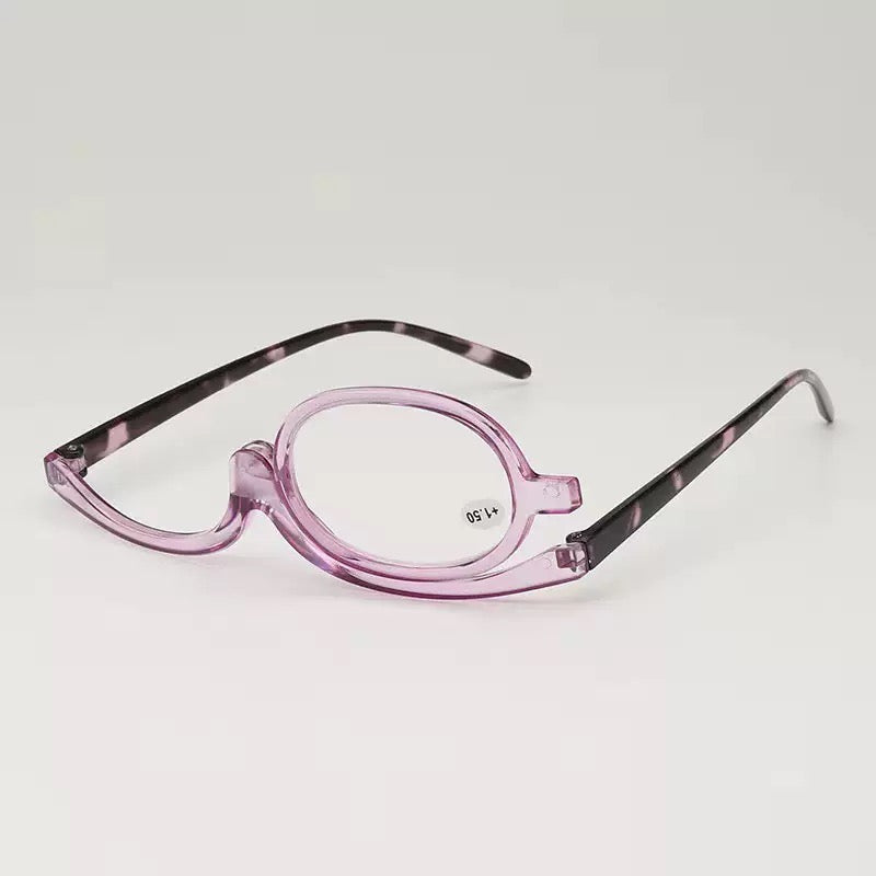 Makeup Reading Glasses with Rotating Single Lens for Precise Eye Makeup, Multiple Strengths +1.00 to +4.00