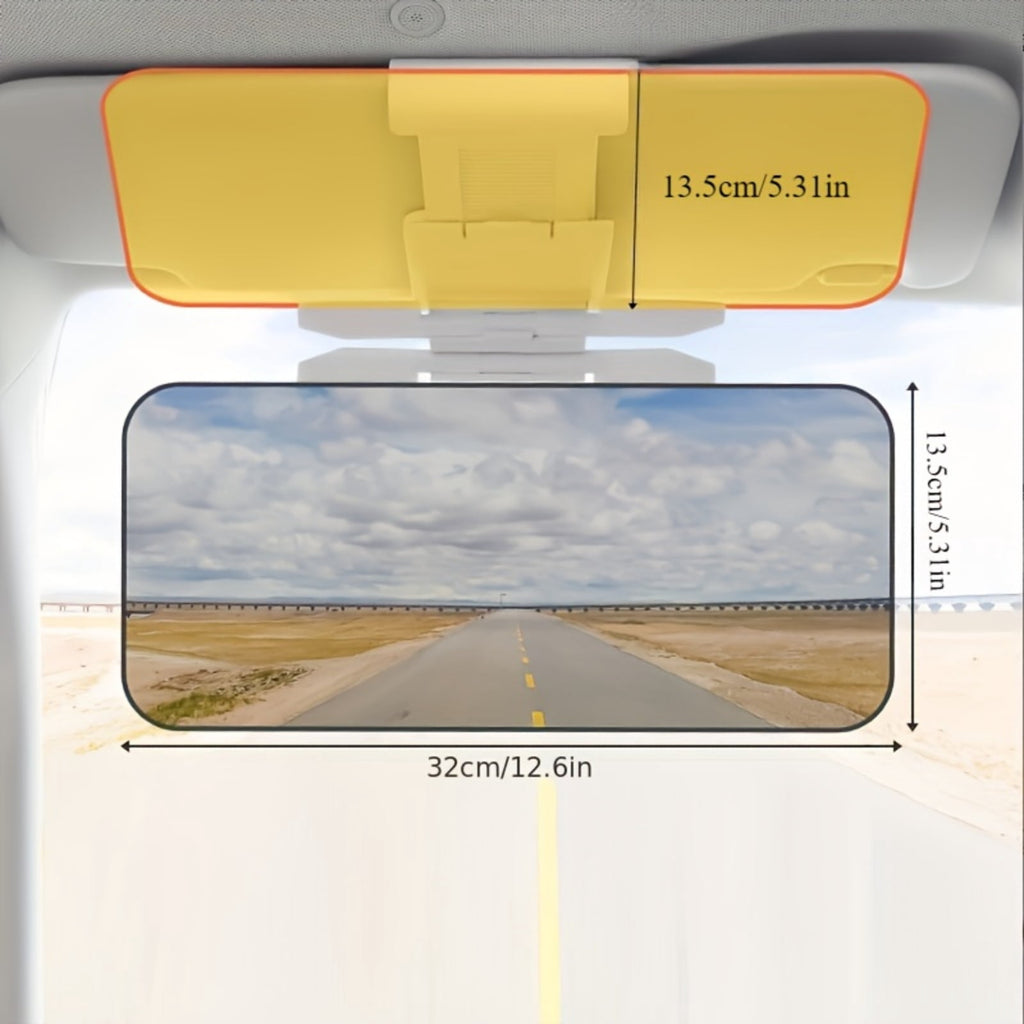 2-in-1 Car Sun Visor Extender, Day & Night Anti-Glare Shield with Gray & Yellow Lenses, UV Protection Clip-On Sun Blocker for Driving