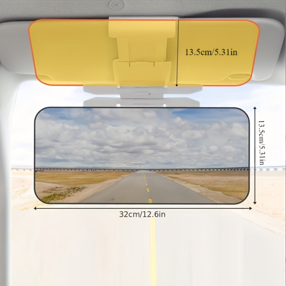 2-in-1 Car Sun Visor Extender, Day & Night Anti-Glare Shield with Gray & Yellow Lenses, UV Protection Clip-On Sun Blocker for Driving