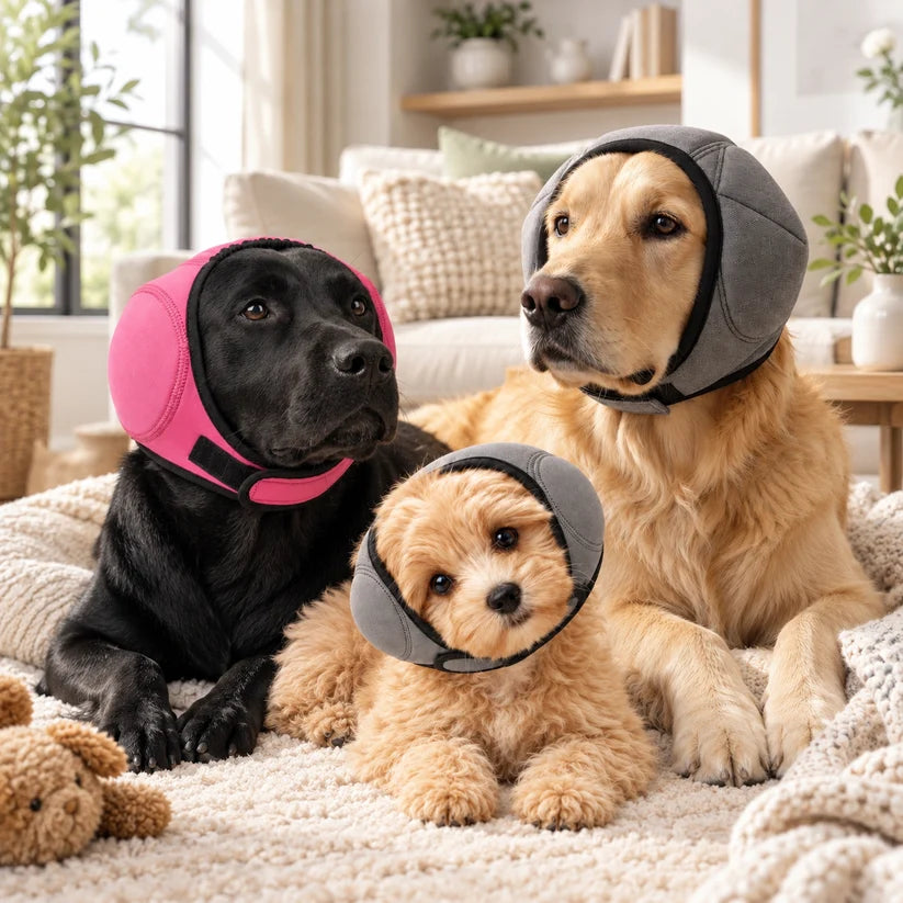 Soft Dog Noise-Reducing Ear Cover, Adjustable Calming Hood for Fireworks, Thunder & Grooming, Flexible Ear Wrap with Hook-and-Loop Closure for Small Medium Large Dogs