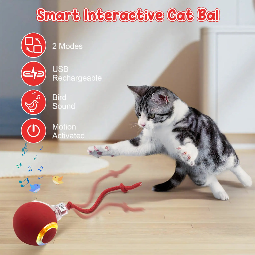 Interactive Cat Ball Toy | Bird Chirping & Motion Activated Rug Kicker