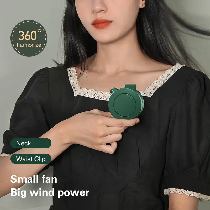 Mirror Finish Wearable Mini Bladeless Fan, 360° Rotating, Clip-On, 3 Speeds, Ultra-Quiet, Portable for Shirt, Waist, Neck