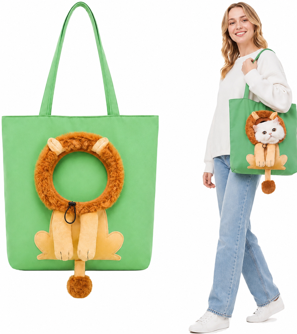 Lion-Shaped Pet Carrier Tote Bag, Head-Out Canvas Shoulder Bag for Cats & Small Dogs