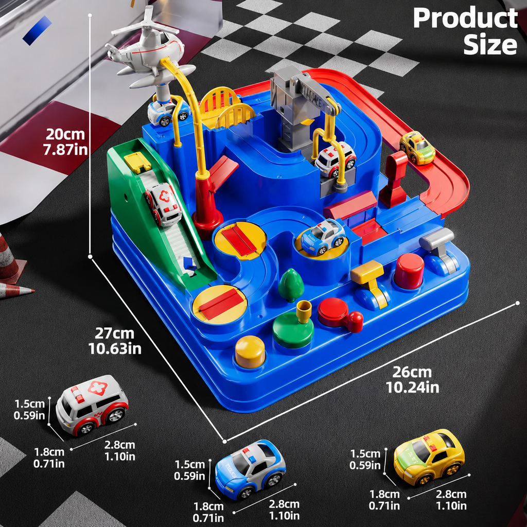 Car Race Track Toy for Kids Ages 3+, Interactive City Track Set with 4 Random Mini Cars, Educational Birthday Gift for Toddlers
