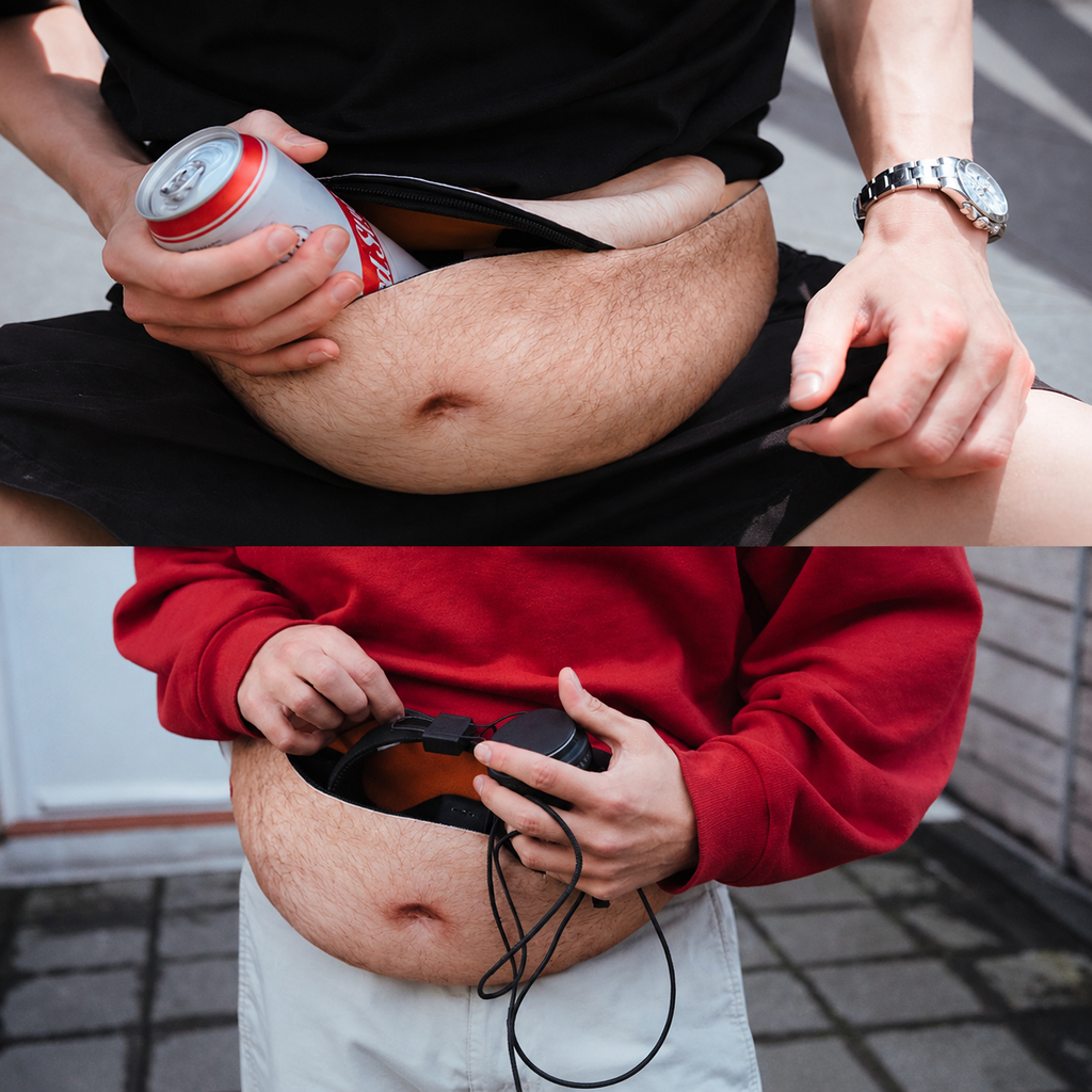 Funny Realistic Belly Stash Waist Pouch with Hidden Zipper
