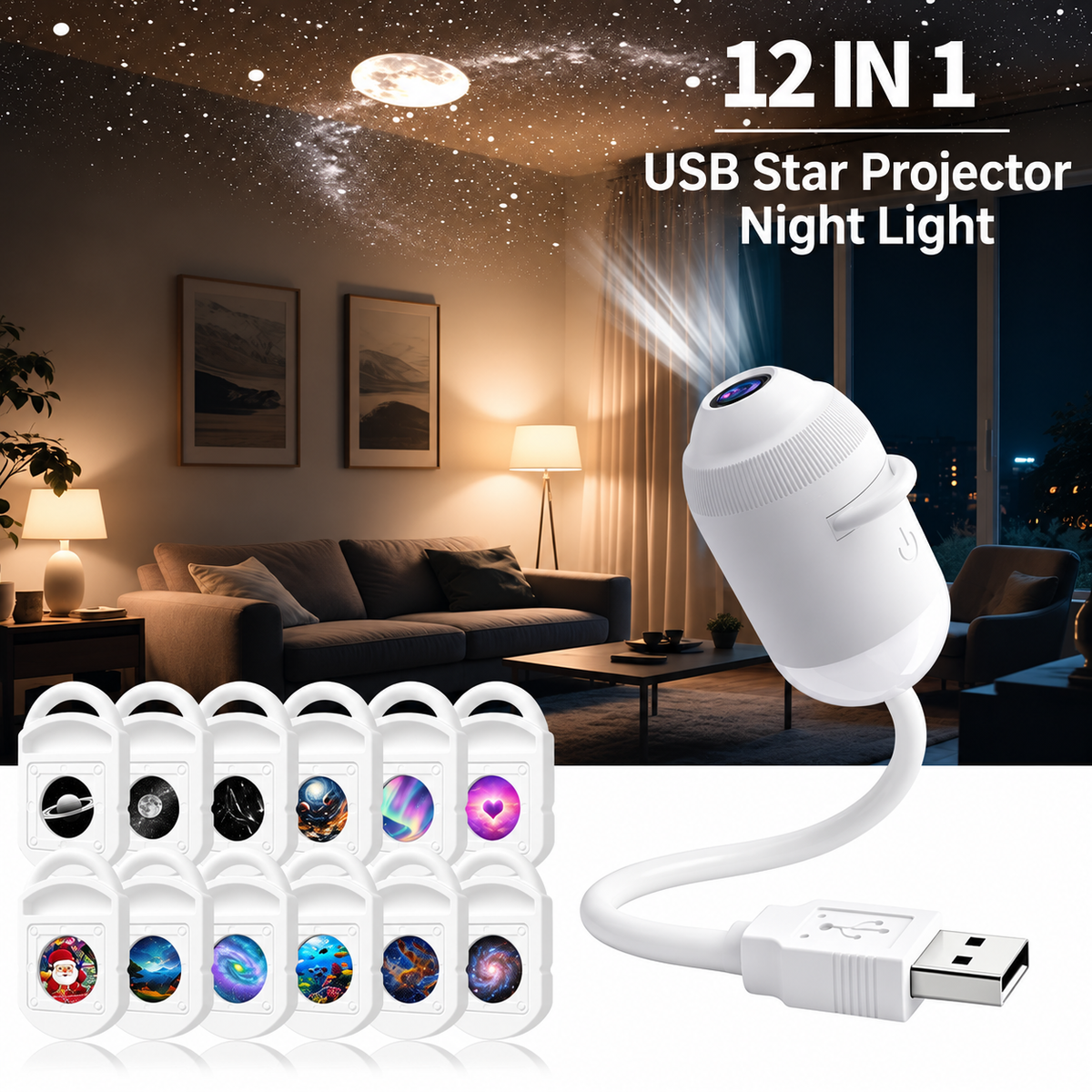 Galaxy Projector 2-in-1 Starry Sky Night Light, 360° Adjustable LED Milky Way Projector Lamp, USB Powered Portable Star Projector for Bedroom, Hallway & Ceiling Decor