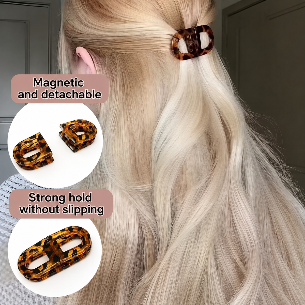 2D Flat, Women's Magnetic Hair Clips Suitable for - Strong Hold Non-Slip Magnetic Hair Claw Clips, No Marks Residue-Free, Flat Magnetic Clips Suitable for Home, Travel,, - Easy to Use Hairstyle for Women