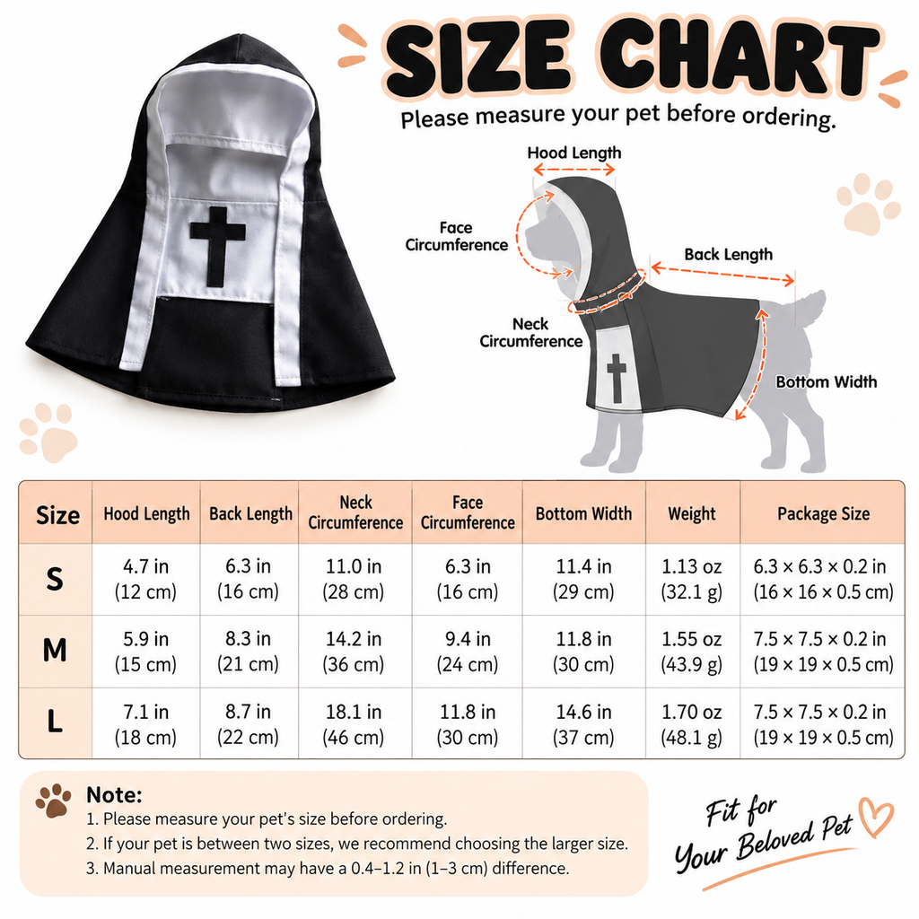 Funny Cat Nun Halloween Costume, One-Piece Hooded Dress for Cats & Small Dogs