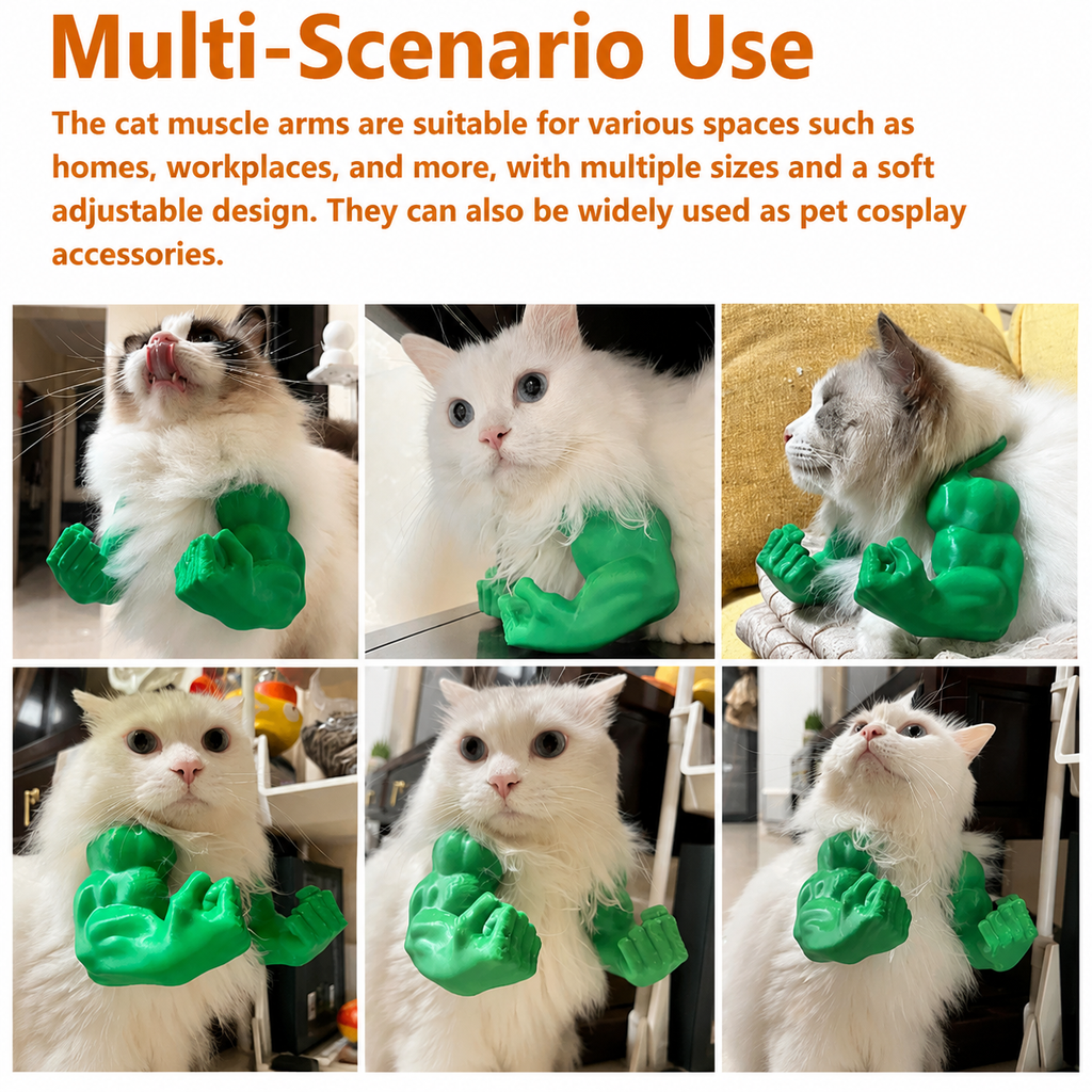 Muscle Cat Neck and Arm Accessory, 3D Printed Creative Giant Arms, Funny Cat Strong Arm Costume, Cat Muscle Arm Pet Cosplay Accessory, Easy to Put On and Take Off, for Halloween, Birthday Parties, Photo Shoots, Pet Prop Hanging Arms