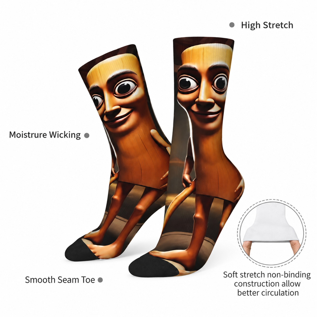 Tung Tung Tung Sahur Meme Socks, Funny Brainrot Novelty Crew Socks, Stretch Hip-Hop Print Socks, 1 Pair or 3 Pairs, Funny Christmas Gift