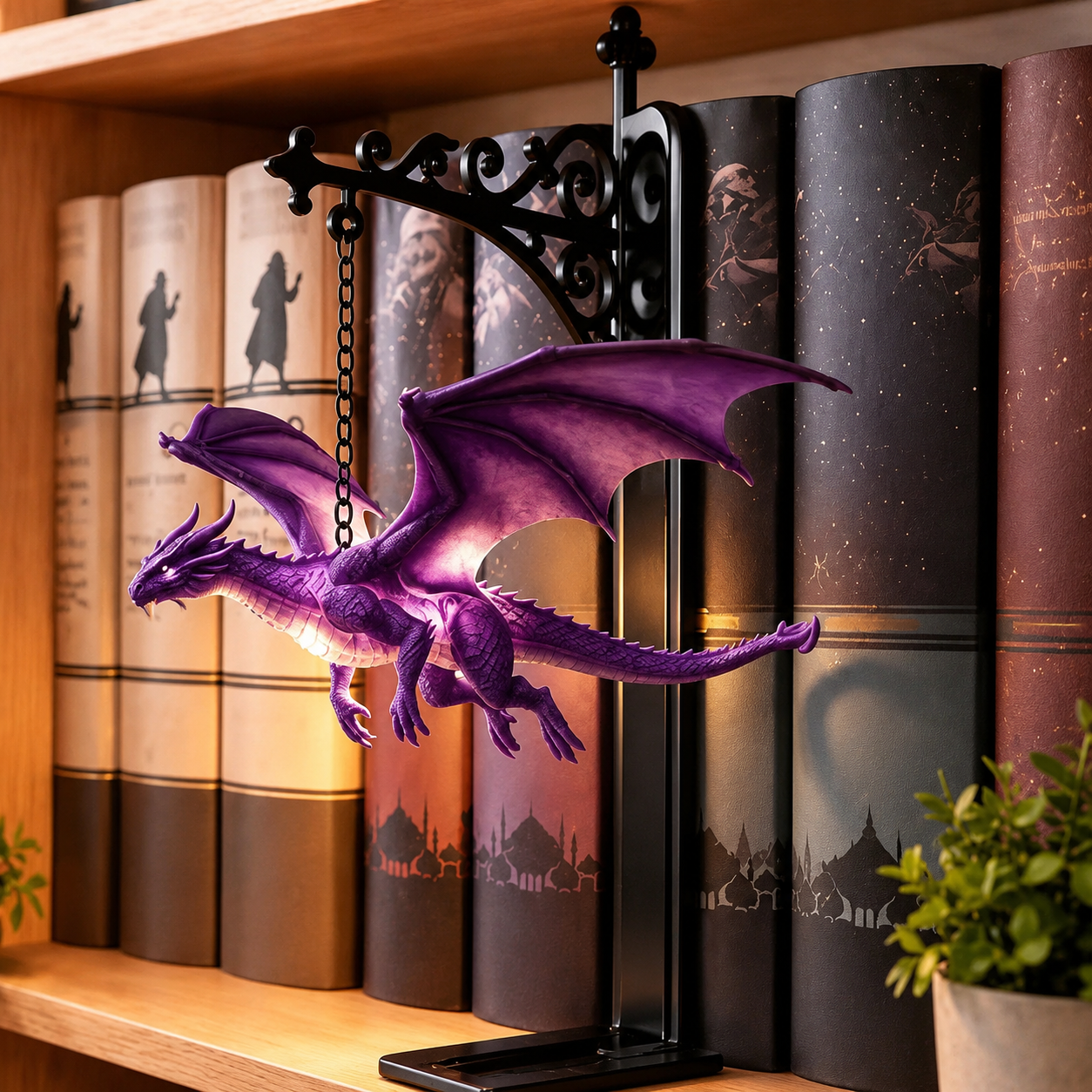 Dragon Bookshelf Lamp, Fantasy Hanging Dragon Light for Bookcase, Warm LED Nightlight, Vintage Decorative Book Shelf Light, Unique Gift for Book Lovers and Dragon Fans, Home Library Desk Decor