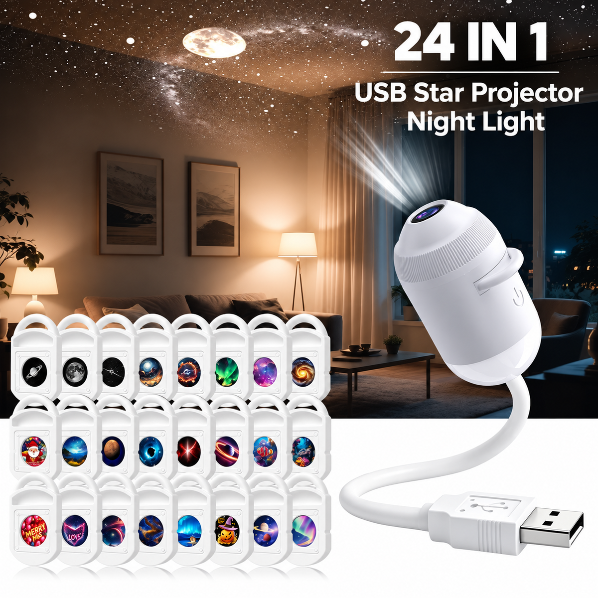 Galaxy Projector 2-in-1 Starry Sky Night Light, 360° Adjustable LED Milky Way Projector Lamp, USB Powered Portable Star Projector for Bedroom, Hallway & Ceiling Decor