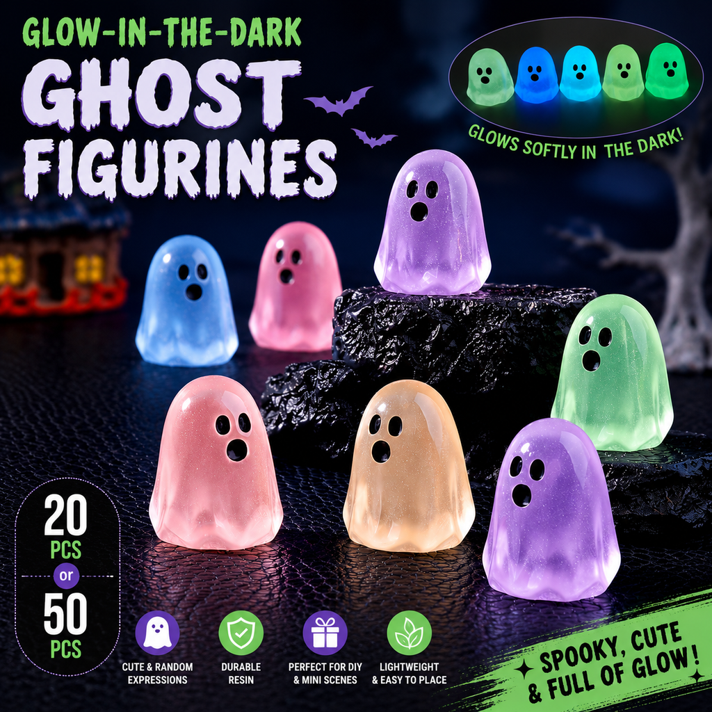 Random Glow-in-the-Dark Mini Ghost Figurines, Cute Halloween Resin Decorations for DIY Crafts & Micro Landscapes, 20/50PCS