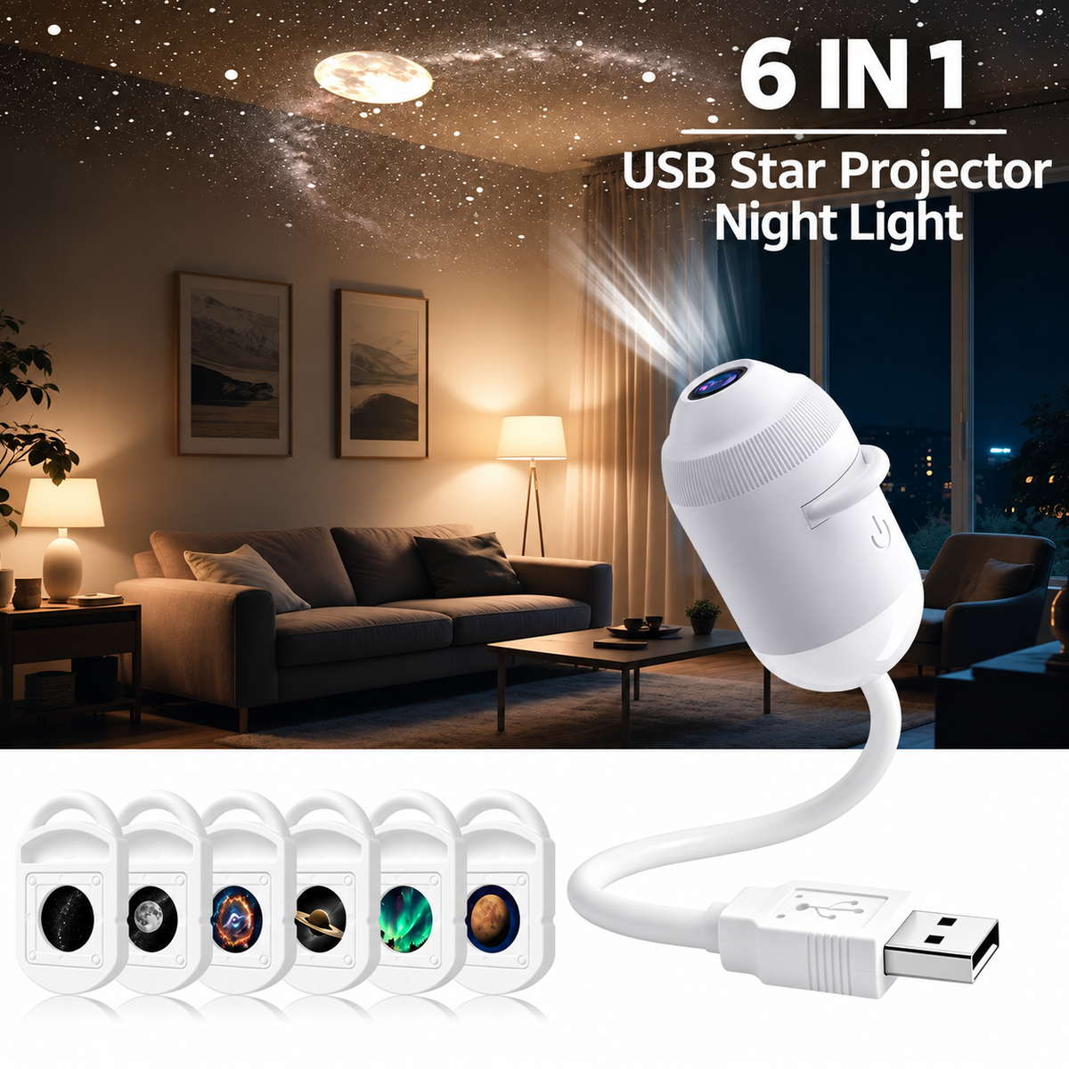 Galaxy Projector 2-in-1 Starry Sky Night Light, 360° Adjustable LED Milky Way Projector Lamp, USB Powered Portable Star Projector for Bedroom, Hallway & Ceiling Decor
