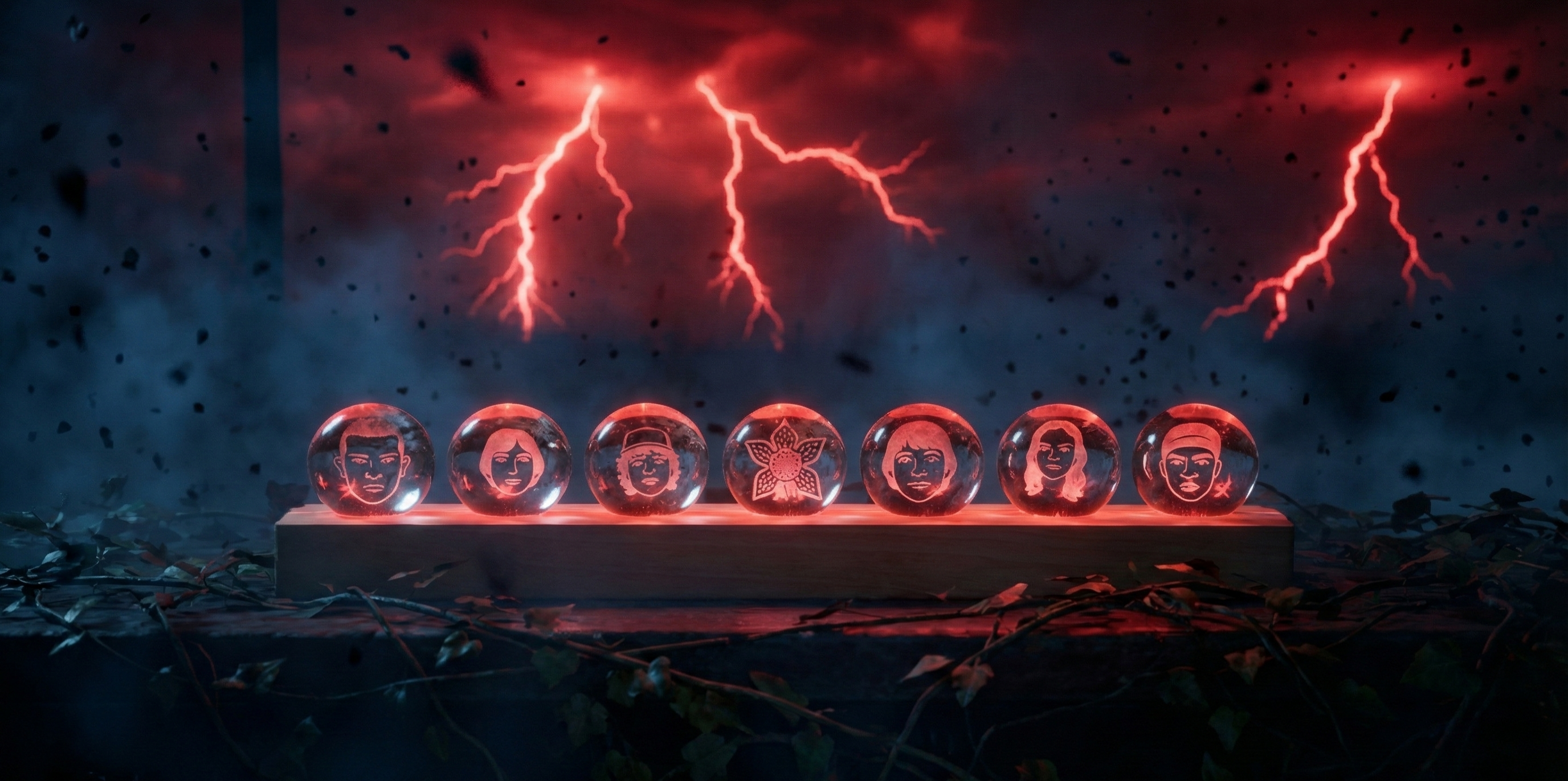 Stranger Things Night Light - 3D Laser Engraved Crystal Ball Set with LED Wood Base, Upside Down Inspired Desktop Decor, Premium Sci-Fi Gift for Fans & Collectors