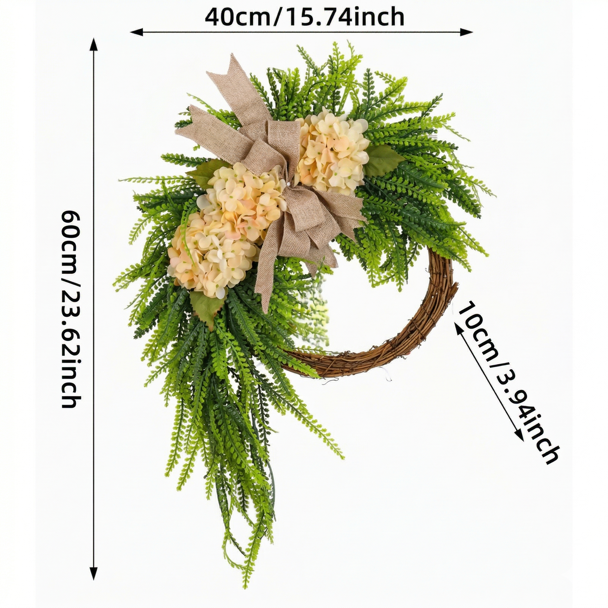 Rustic Bohemian Wreath (double-Sided Door Hanging) with Linen Bow & Greenery